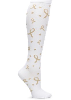 White Gold Ribbons Nurse Mates Compression Socks